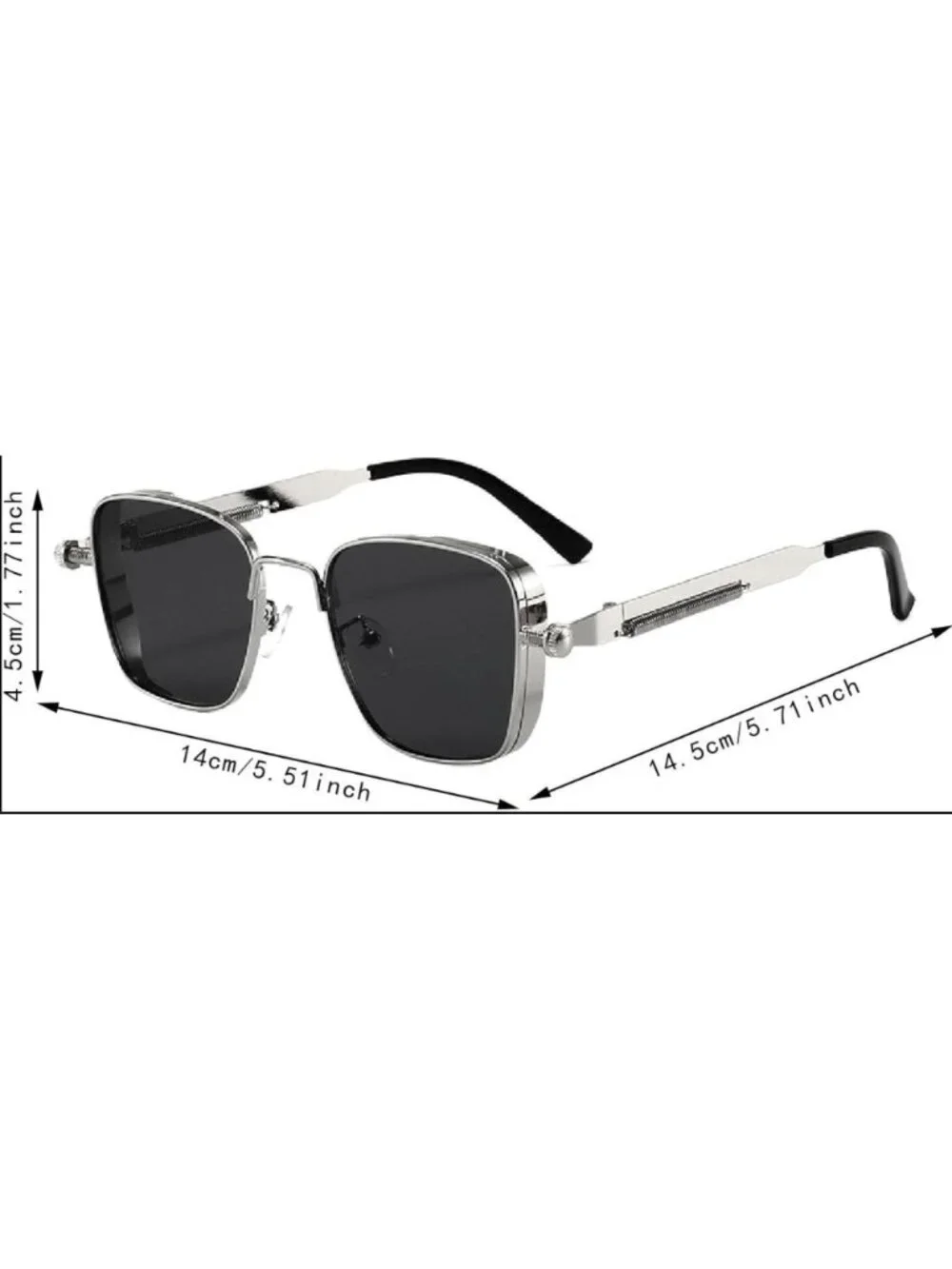 Retro Unisex Square Gold Metal Frame Sunglasses With Black Lenses Spring Hinges